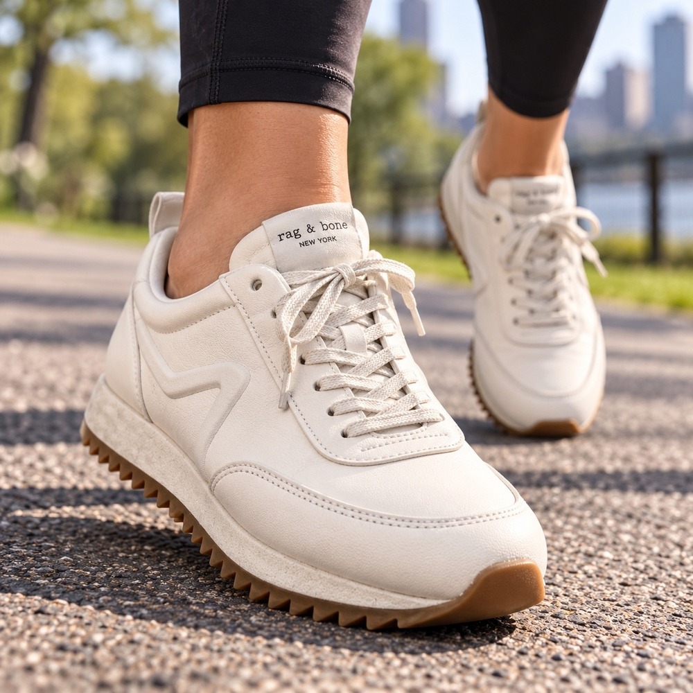 Rag & Bone Retro Runner Off White Leather Low Top Sneakers 39.5 Wmns